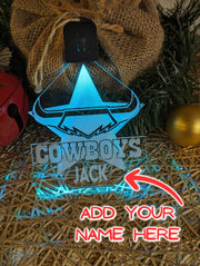 North Queensland Cowboys LED acrylic bauble glowing in 7 colours with logo engraving, custom name 