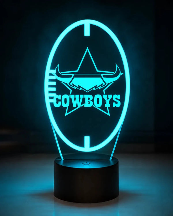 North QLD Cowboys Personalised Football Shaped 3D LED Night Light - KustomboxNight Lights & Ambient LightingKustomboxStandard Size