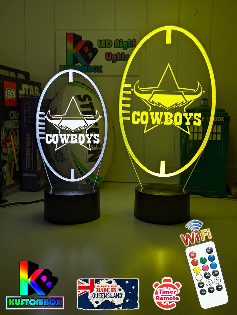  Personalised North Queensland Cowboys 3D LED night light glowing in 7 colours, perfect for kids or man caves, ball shaped lamp 