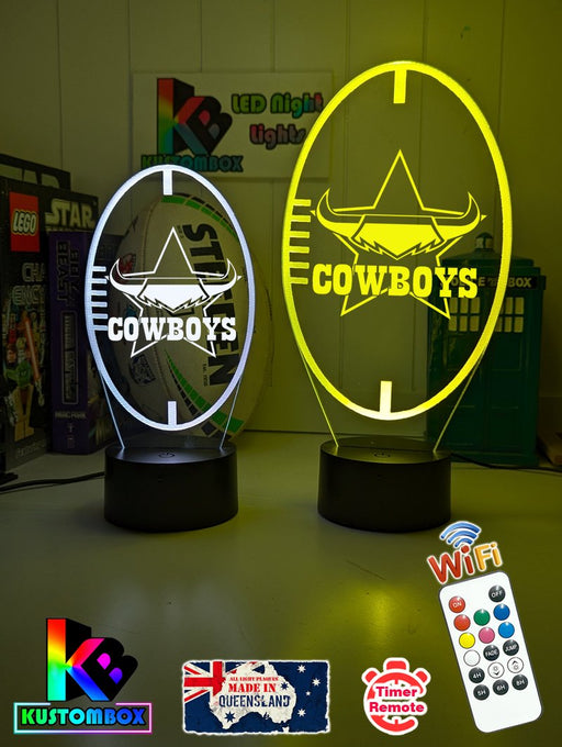  Personalised North Queensland Cowboys 3D LED night light glowing in 7 colours, perfect for kids or man caves, ball shaped lamp 