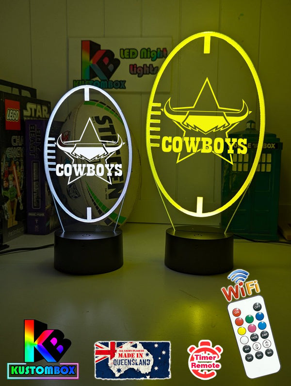  Personalised North Queensland Cowboys 3D LED night light glowing in 7 colours, perfect for kids or man caves, ball shaped lamp 