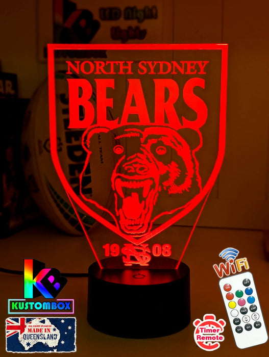 North Sydney Bears ARL Football Team 3D LED Night Light Lamp - KustomboxNight Lights & Ambient LightingKustomboxStandard Size