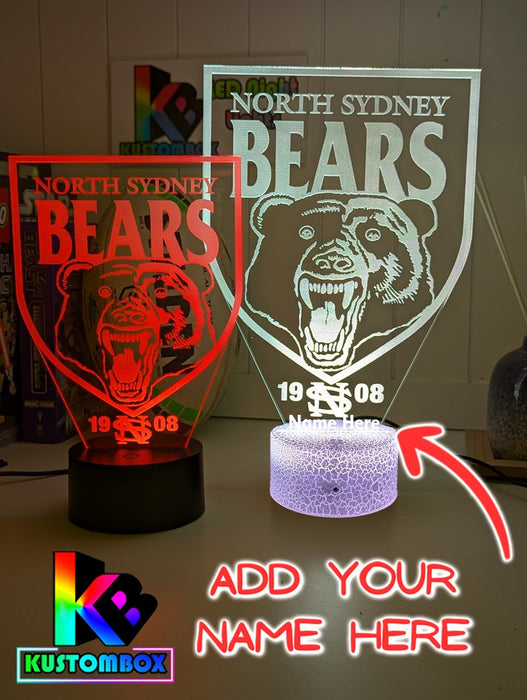 North Sydney Bears ARL Football Team 3D LED Night Light Lamp - KustomboxNight Lights & Ambient LightingKustomboxStandard Size