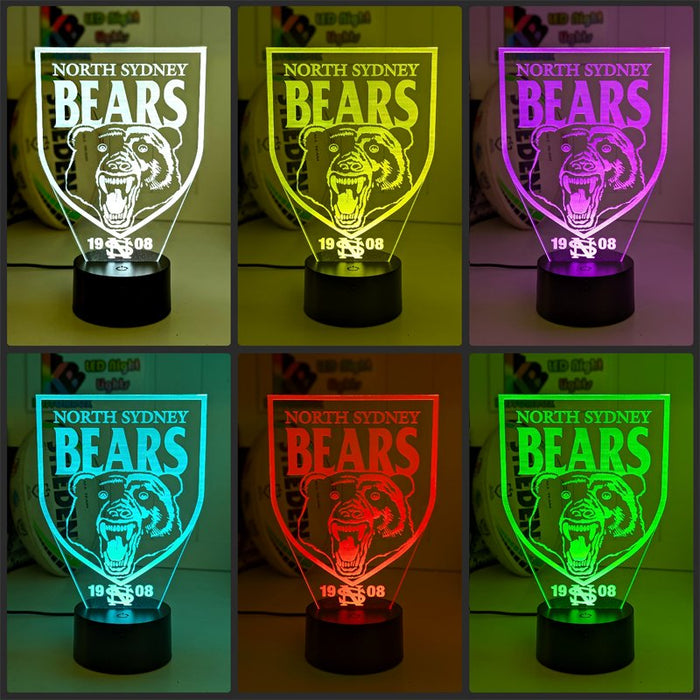 North Sydney Bears ARL Football Team 3D LED Night Light Lamp - KustomboxNight Lights & Ambient LightingKustomboxStandard Size