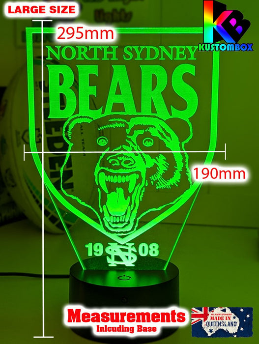 North Sydney Bears ARL Football Team 3D LED Night Light Lamp - KustomboxNight Lights & Ambient LightingKustomboxStandard Size
