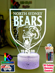 North Sydney Bears ARL Football Team 3D LED Night Light Lamp - KustomboxNight Lights & Ambient LightingKustomboxStandard Size