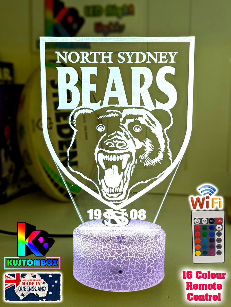 North Sydney Bears ARL Football Team 3D LED Night Light Lamp - KustomboxNight Lights & Ambient LightingKustomboxStandard Size