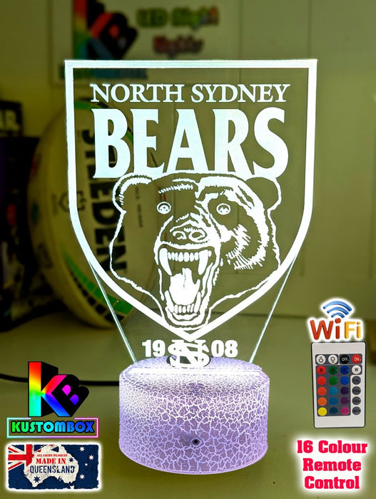 North Sydney Bears ARL Football Team 3D LED Night Light Lamp - KustomboxNight Lights & Ambient LightingKustomboxStandard Size