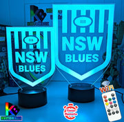 NSW Blues 3D LED new logo light, engraved with name or number, showing vivid colour options