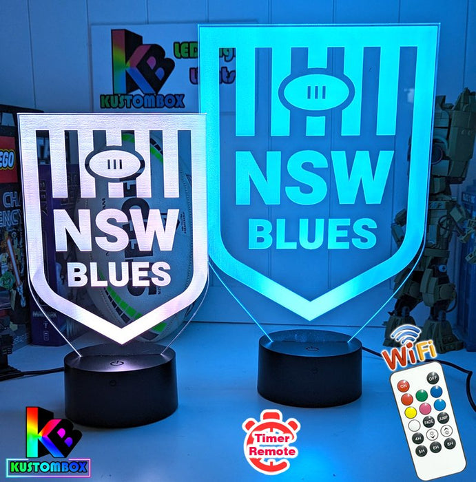 NSW Blues New Logo Banner Rugby League Football LED Night Light Room Lamp Mancave - KustomboxNight Lights & Ambient LightingKustomboxStandard Black Base