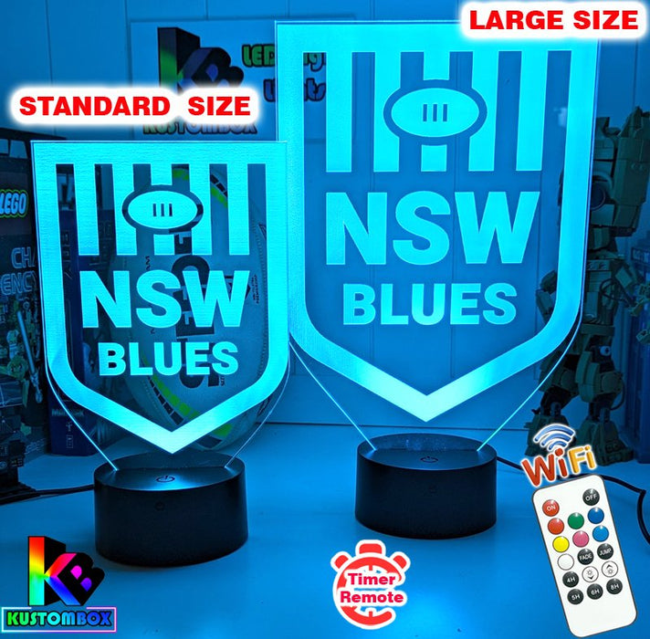 NSW Blues New Logo Banner Rugby League Football LED Night Light Room Lamp Mancave - KustomboxNight Lights & Ambient LightingKustomboxStandard Black Base