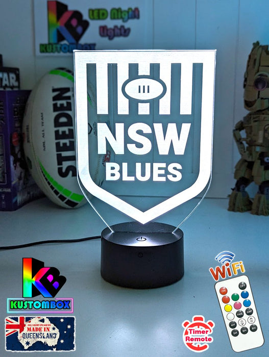 NSW Blues New Logo Banner Rugby League Football LED Night Light Room Lamp Mancave - KustomboxNight Lights & Ambient LightingKustomboxStandard Black Base
