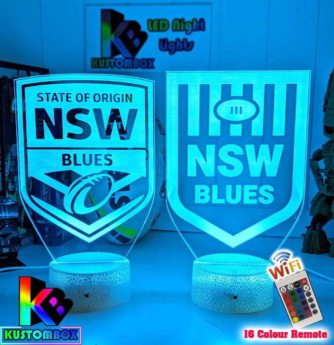 NSW Blues Older Logo Banner Rugby League Football LED Night Light Room Lamp Mancave - KustomboxNight Lights & Ambient LightingKustomboxStandard Black Base