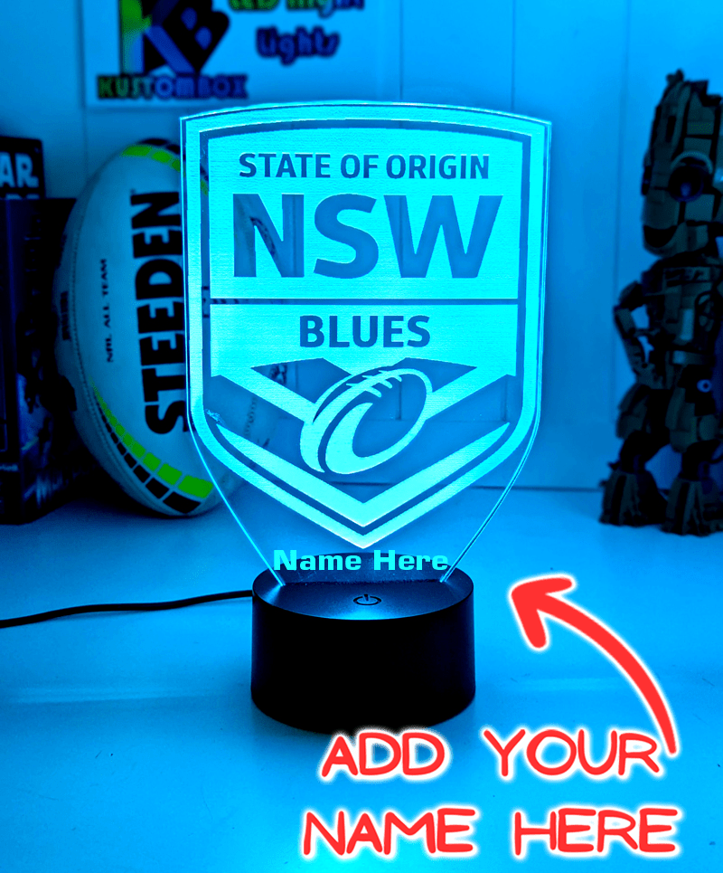 NSW Blues State of Origin 3D LED Night Light Personalised Name Lamp - KustomboxNight Lights & Ambient LightingKustomboxStandard Size - Personalised Name