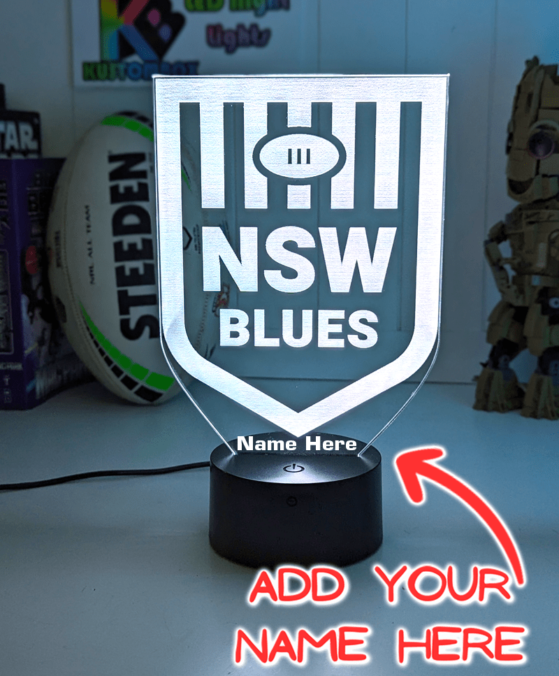 NSW Blues State of Origin Personalised New 3D LED Night Light Logo Custom Name Lamp - KustomboxNight Lights & Ambient LightingKustomboxStandard Size - Personalised Name