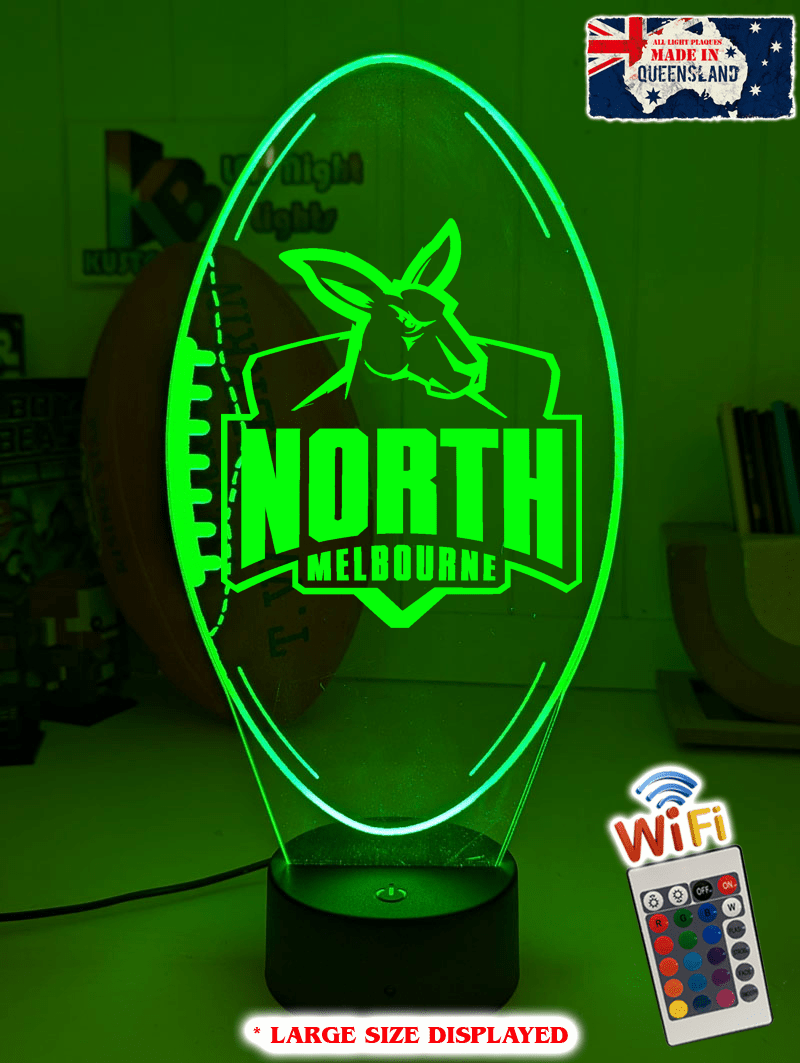 North Melbourne Kangaroos 3D LED night light glowing softly in a child’s room.