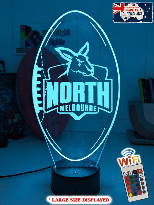 North Melbourne Kangaroos ball shaped LED lamp with 16-colour light modes and remote.