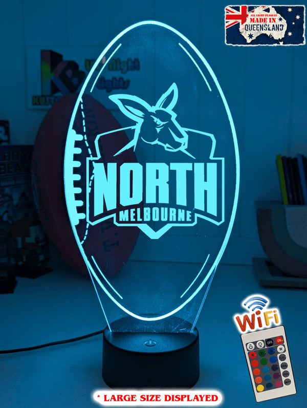 North Melbourne Kangaroos ball shaped LED lamp with 16-colour light modes and remote.