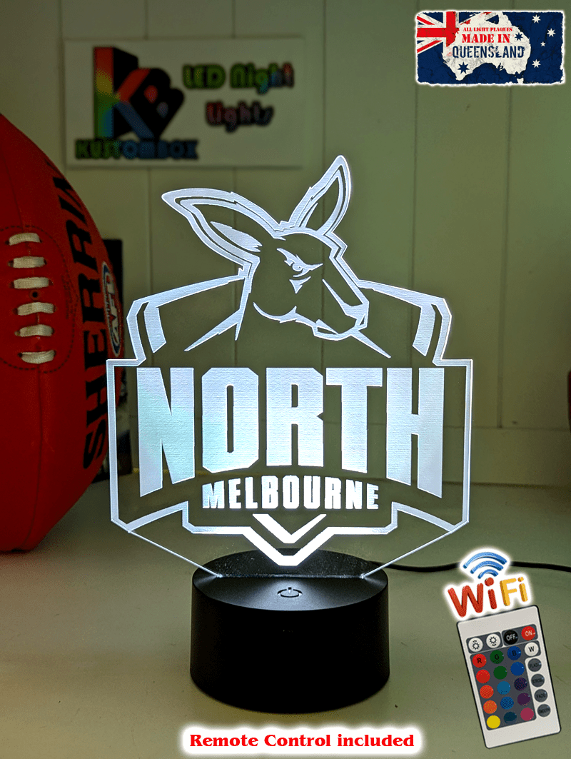 Nth Melbourne Kangaroos 3D LED light glowing in red, blue, green, yellow, purple, white and more.