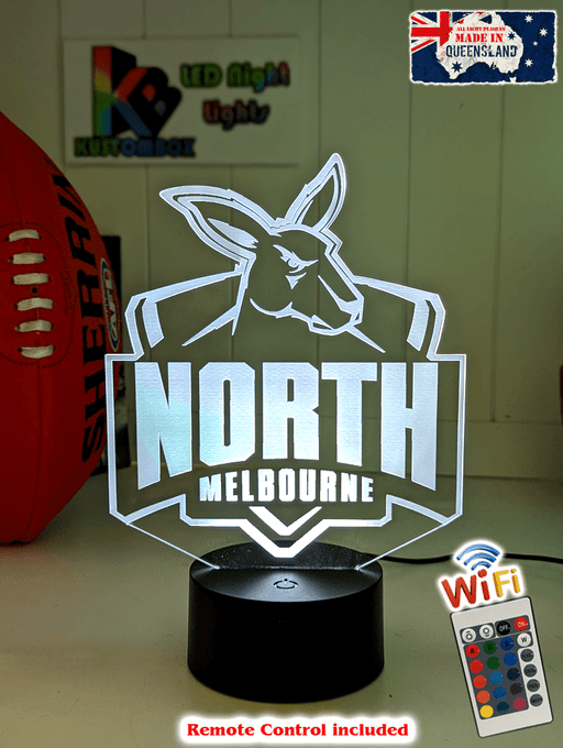Nth Melbourne Kangaroos 3D LED light glowing in red, blue, green, yellow, purple, white and more.