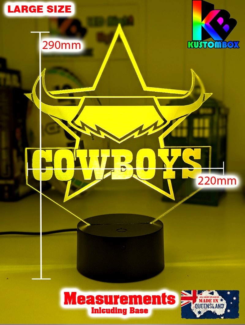 North Queensland Cowboys rugby league 3D LED night light with USB power and multi-colour fade mode. Large size Lamp 