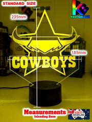 North Queensland Cowboys custom 3D LED lamp with name engraving and colour-changing effects. Standard small size