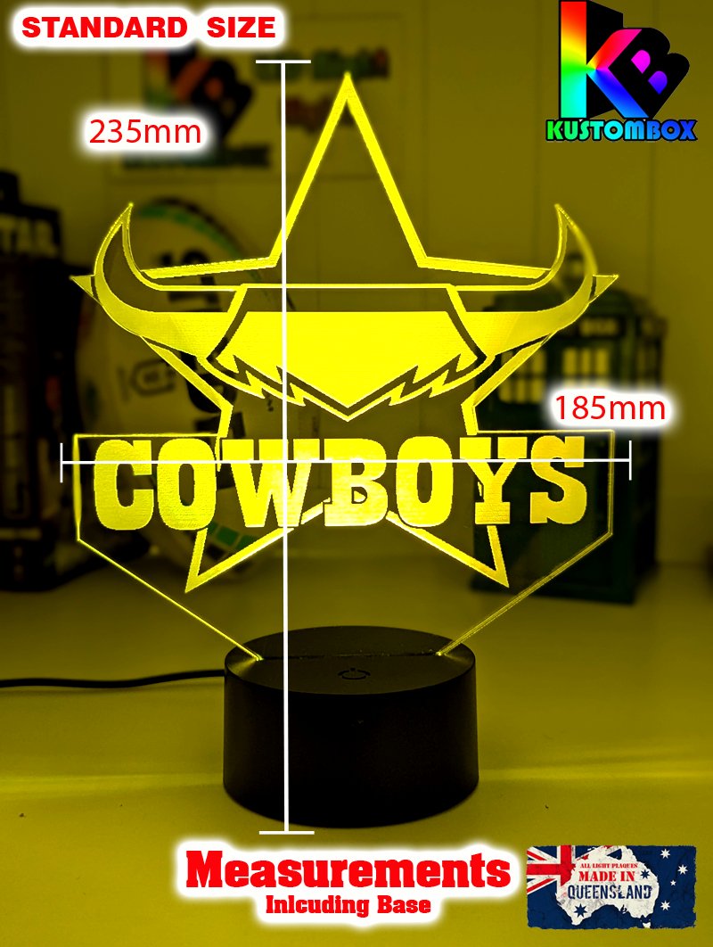 North Queensland Cowboys custom 3D LED lamp with name engraving and colour-changing effects. Standard small size
