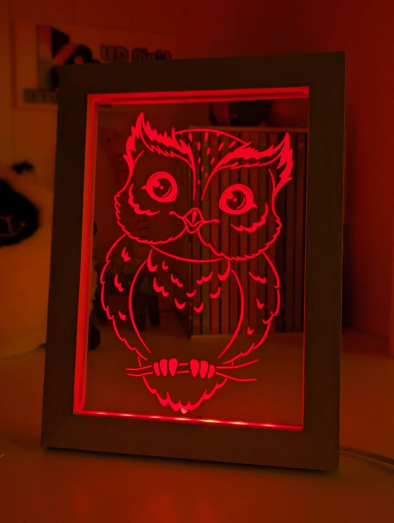 Owl on Tree Branch - Personalised Name Timber Frame USB 3D LED Night Light Lamp - KustomboxNight Lights & Ambient LightingKustomboxTimber Frame Light - $34.99