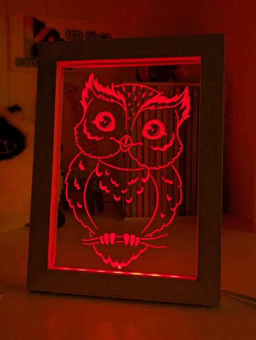 Owl on Tree Branch - Personalised Name Timber Frame USB 3D LED Night Light Lamp - KustomboxNight Lights & Ambient LightingKustomboxTimber Frame Light - $34.99