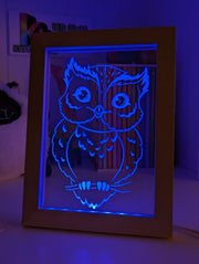 Owl on Tree Branch - Personalised Name Timber Frame USB 3D LED Night Light Lamp - KustomboxNight Lights & Ambient LightingKustomboxTimber Frame Light - $34.99