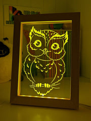 Owl on Tree Branch - Personalised Name Timber Frame USB 3D LED Night Light Lamp - KustomboxNight Lights & Ambient LightingKustomboxTimber Frame Light - $34.99