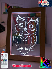 Owl on Tree Branch - Personalised Name Timber Frame USB 3D LED Night Light Lamp - KustomboxNight Lights & Ambient LightingKustomboxTimber Frame Light - $34.99