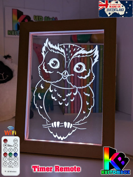 Owl on Tree Branch - Personalised Name Timber Frame USB 3D LED Night Light Lamp - KustomboxNight Lights & Ambient LightingKustomboxTimber Frame Light - $34.99