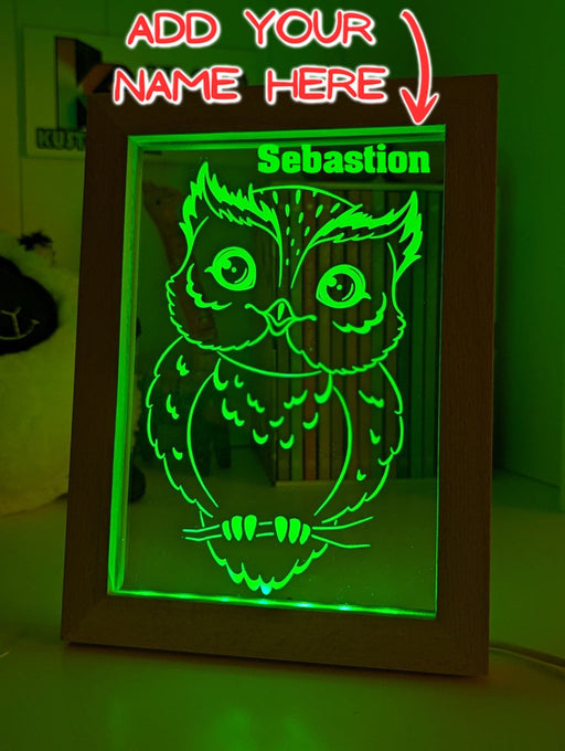 Owl on Tree Branch - Personalised Name Timber Frame USB 3D LED Night Light Lamp - KustomboxNight Lights & Ambient LightingKustomboxTimber Frame Light - $34.99