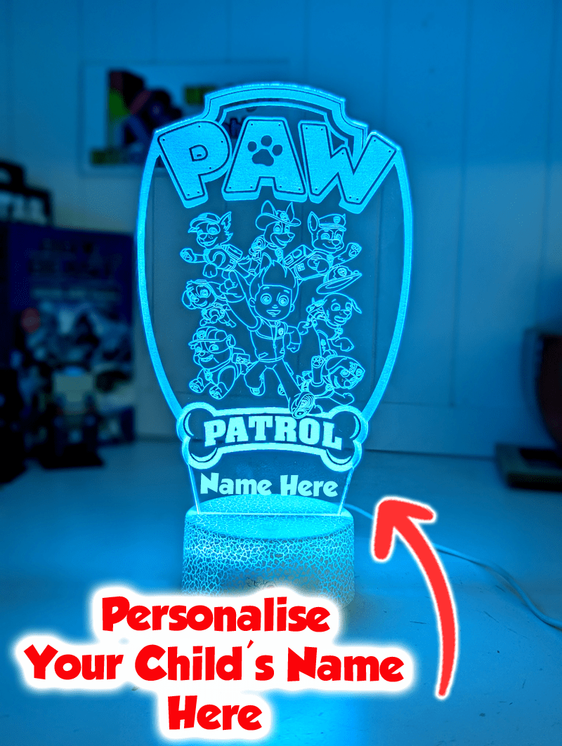 Paw Patrol Gang Personalised Name 3D LED Night Light Lamp - KustomboxNight Lights & Ambient LightingKustomboxStandard Size - No Name