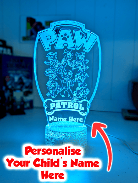 Paw Patrol Gang Personalised Name 3D LED Night Light Lamp - KustomboxNight Lights & Ambient LightingKustomboxStandard Size - No Name