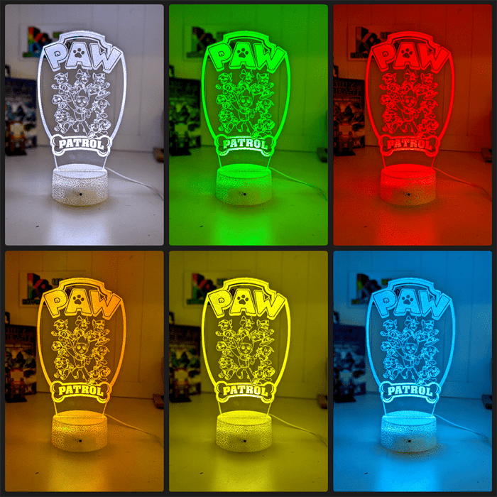 Paw Patrol Gang Personalised Name 3D LED Night Light Lamp - KustomboxNight Lights & Ambient LightingKustomboxStandard Size - No Name
