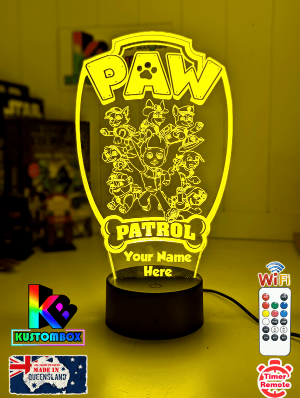 Paw Patrol Gang Personalised Name 3D LED Night Light Lamp - KustomboxNight Lights & Ambient LightingKustomboxStandard Size - No Name
