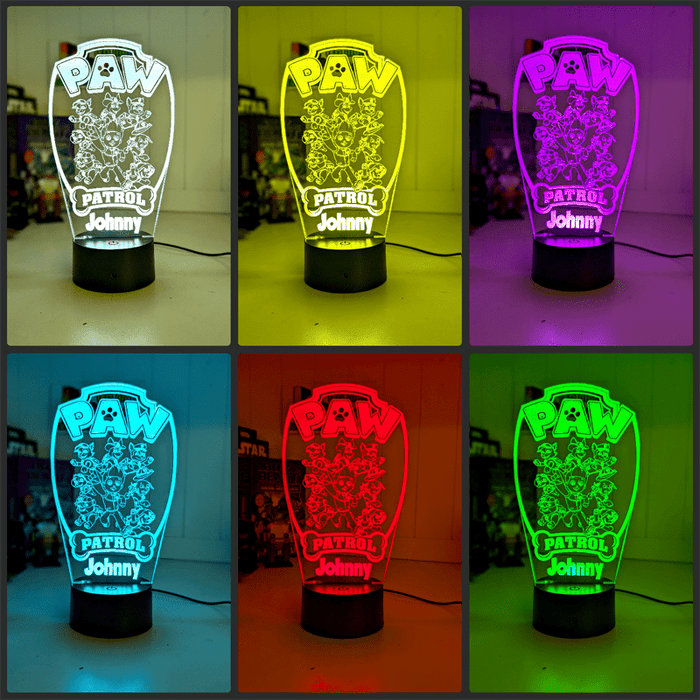 Paw Patrol Gang Personalised Name 3D LED Night Light Lamp - KustomboxNight Lights & Ambient LightingKustomboxStandard Size - No Name