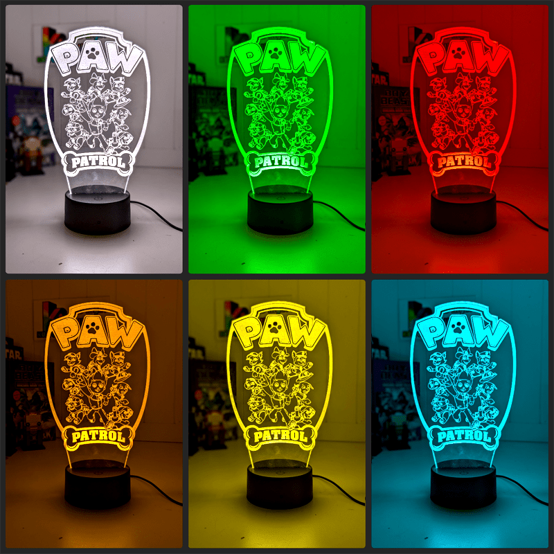 Paw Patrol Gang Personalised Name 3D LED Night Light Lamp - KustomboxNight Lights & Ambient LightingKustomboxStandard Size - No Name