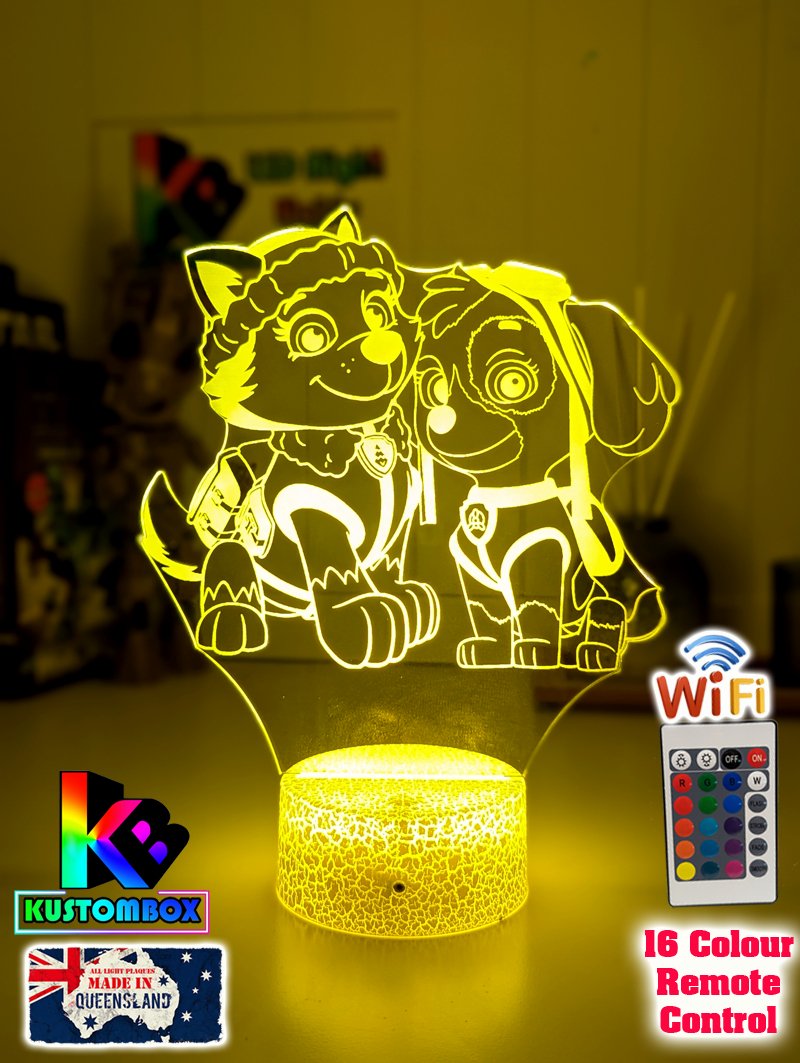 Paw Patrol Skye & Everest Personalised Name 3D LED Night Light Lamp - KustomboxNight Lights & Ambient LightingKustomboxStandard Size - No Name