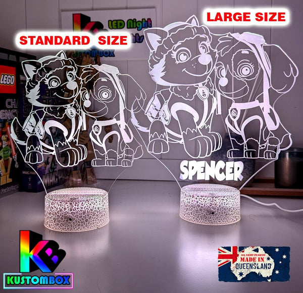 Paw Patrol Skye & Everest Personalised Name 3D LED Night Light Lamp - KustomboxNight Lights & Ambient LightingKustomboxStandard Size - No Name
