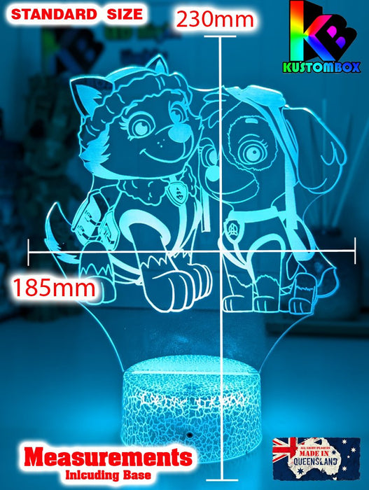 Paw Patrol Skye & Everest Personalised Name 3D LED Night Light Lamp - KustomboxNight Lights & Ambient LightingKustomboxStandard Size - No Name