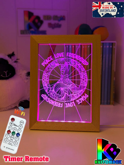Peace Love Friendship Personalised Name Timber Frame USB 3D LED Night Light Lamp - KustomboxNight Lights & Ambient LightingKustomboxTimber Frame Light - $34.99