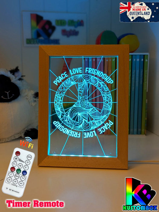 Peace Love Friendship Personalised Name Timber Frame USB 3D LED Night Light Lamp - KustomboxNight Lights & Ambient LightingKustomboxTimber Frame Light - $34.99