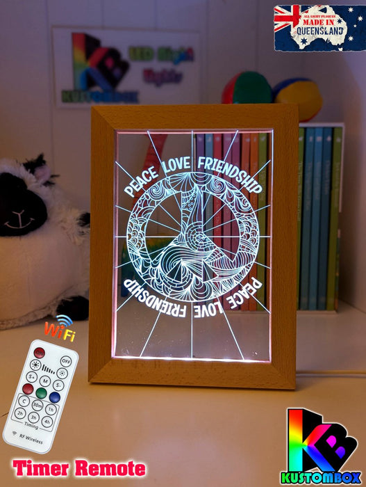 Peace Love Friendship Personalised Name Timber Frame USB 3D LED Night Light Lamp - KustomboxNight Lights & Ambient LightingKustomboxTimber Frame Light - $34.99