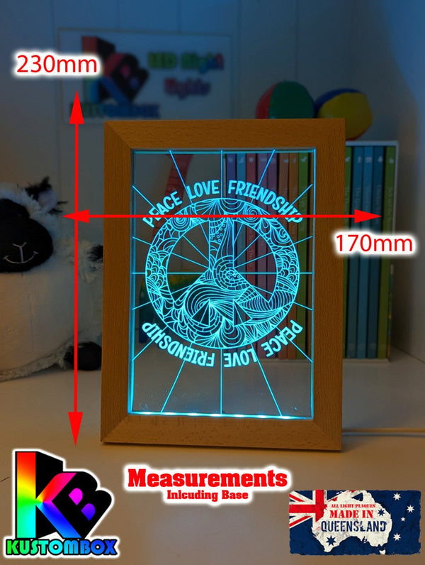 Peace Love Friendship Personalised Name Timber Frame USB 3D LED Night Light Lamp - KustomboxNight Lights & Ambient LightingKustomboxTimber Frame Light - $34.99