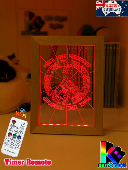 Peace Love Friendship Personalised Name Timber Frame USB 3D LED Night Light Lamp - KustomboxNight Lights & Ambient LightingKustomboxTimber Frame Light - $34.99