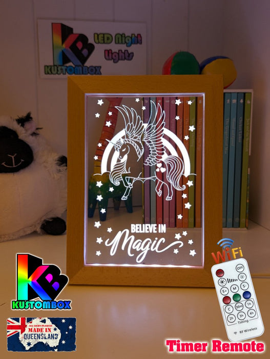 Pegasus Unicorn Pony Personalised Name Timber Frame USB 3D LED Night Light Lamp - KustomboxNight Lights & Ambient LightingKustomboxTimber Frame Light - $34.99