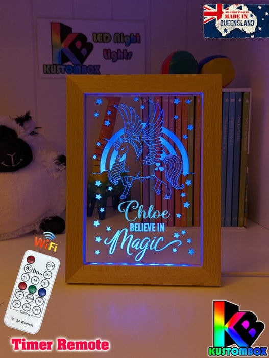 Pegasus Unicorn Pony Personalised Name Timber Frame USB 3D LED Night Light Lamp - KustomboxNight Lights & Ambient LightingKustomboxTimber Frame Light - $34.99
